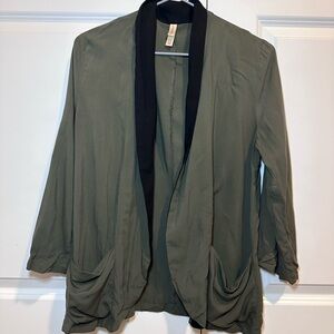 Xhilaration Olive Green Open-Front Blazer with Black Trim